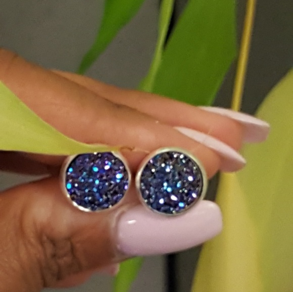 2 for $20 💖 Dark blue/purple glitter druzy studs - Picture 4 of 5